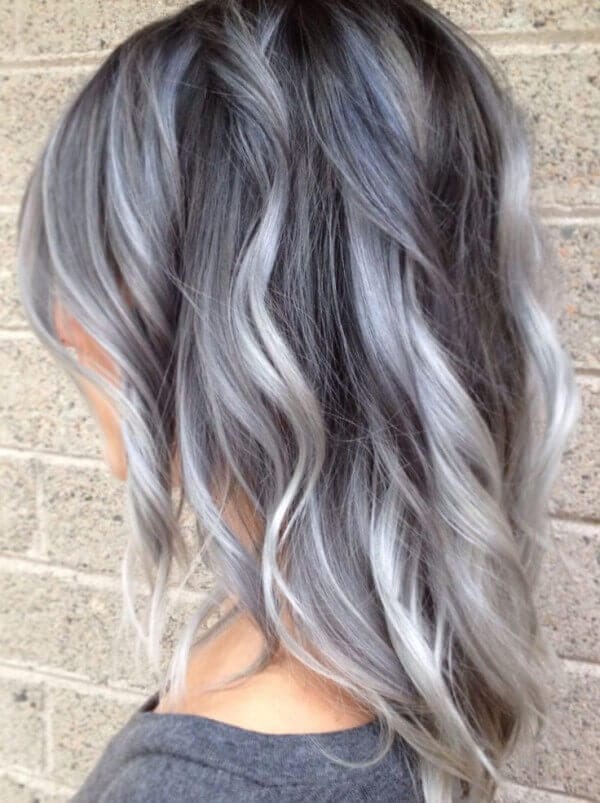 Shoulder Length Gray With Heavy Silver Highlights — Trendy Gray Hair Color