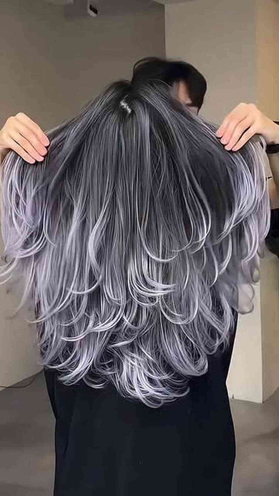 Mid-Back Gray To Platinum Ombre — Trendy Gray Hair Color