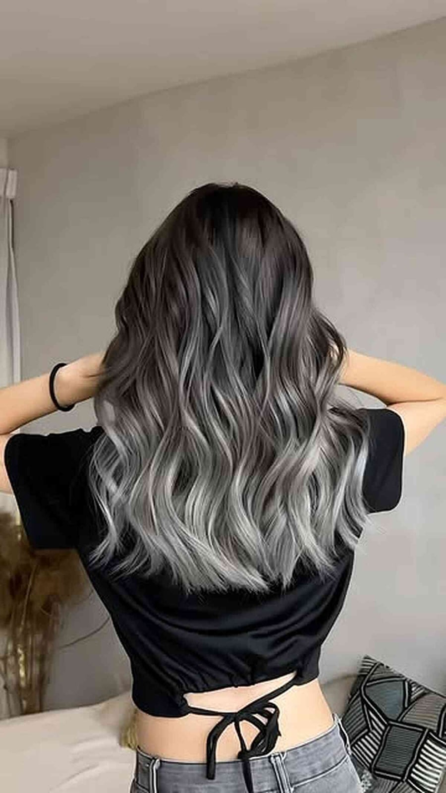 Mid-Back Gray To Silver Ombre, Wavy — Trendy Gray Hair Color