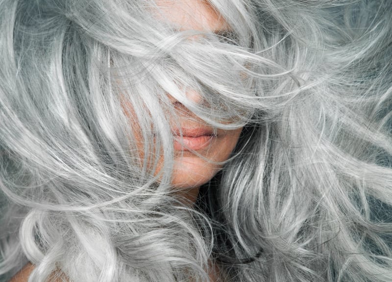 Mid-Back Length Platinum Gray Blowout — Trendy Gray Hair Color