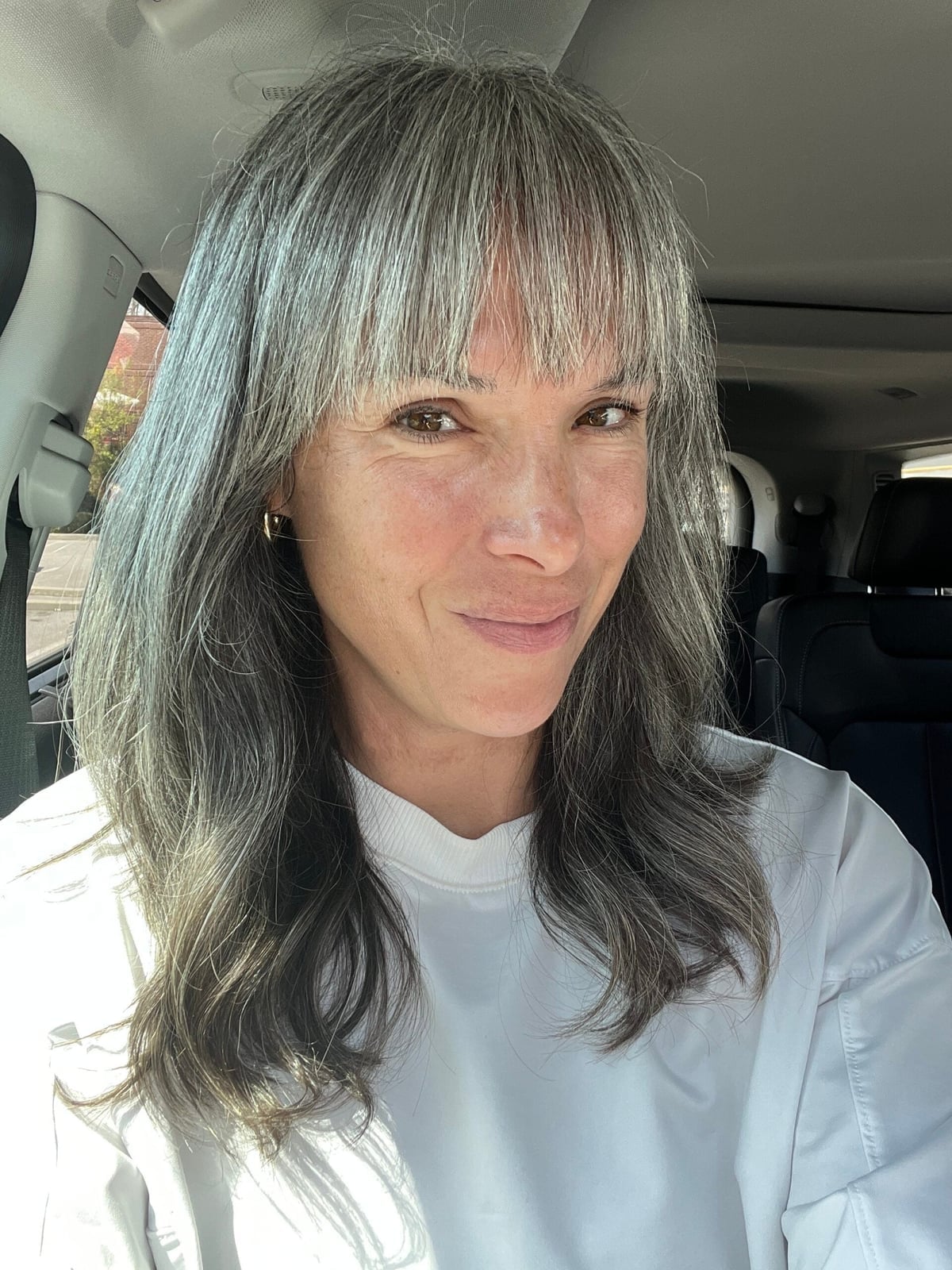 Chin Length Bob With Subtle Highlights — Trendy Gray Hair Color