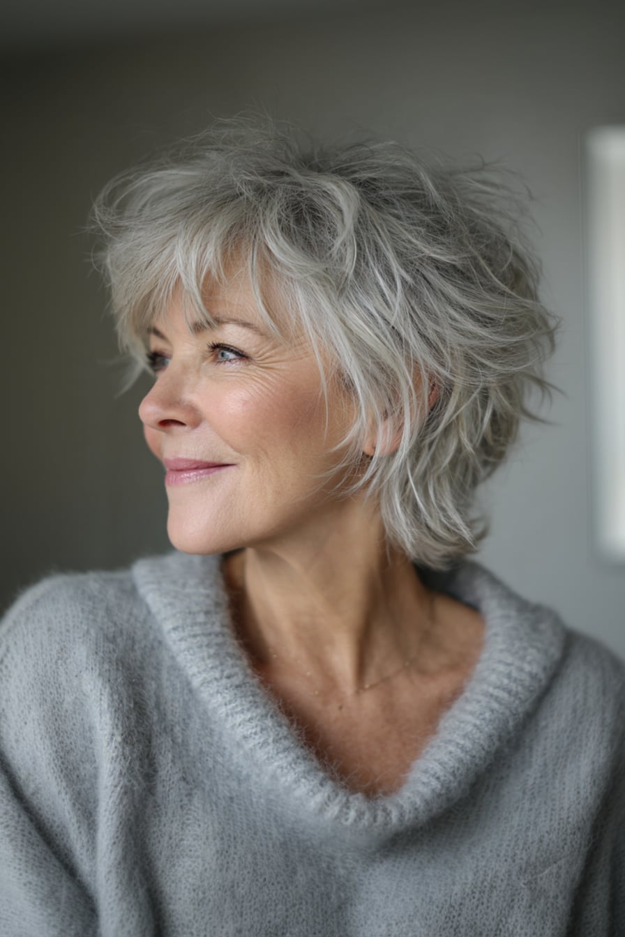 Short Textured Pixie Natural Grey — Trendy Gray Hair Color