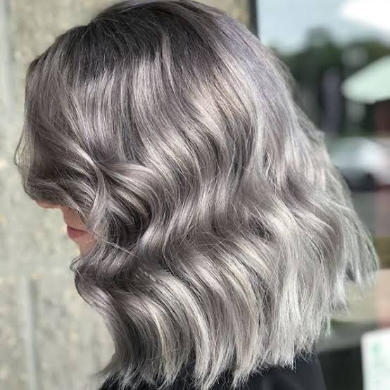 Layered Lob Dimensional Silver Grey — Trendy Gray Hair Color