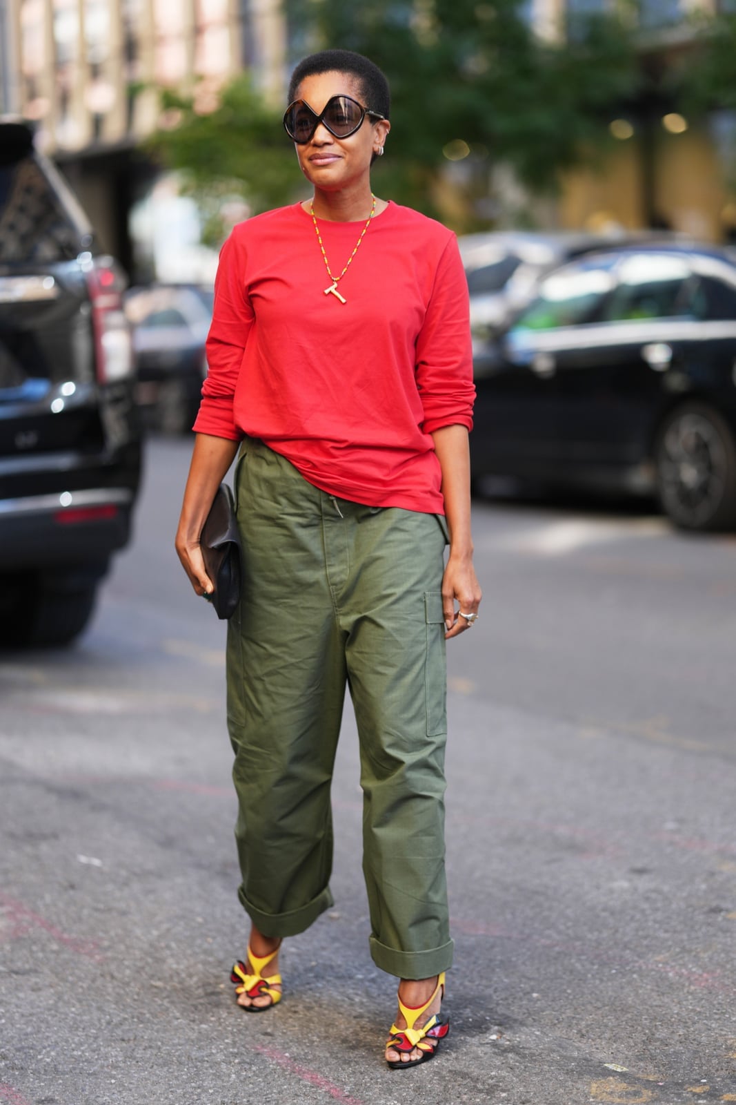 Olive Green Cargo Pants with Red T-Shirt for Street Style — Trendy Green Outfits