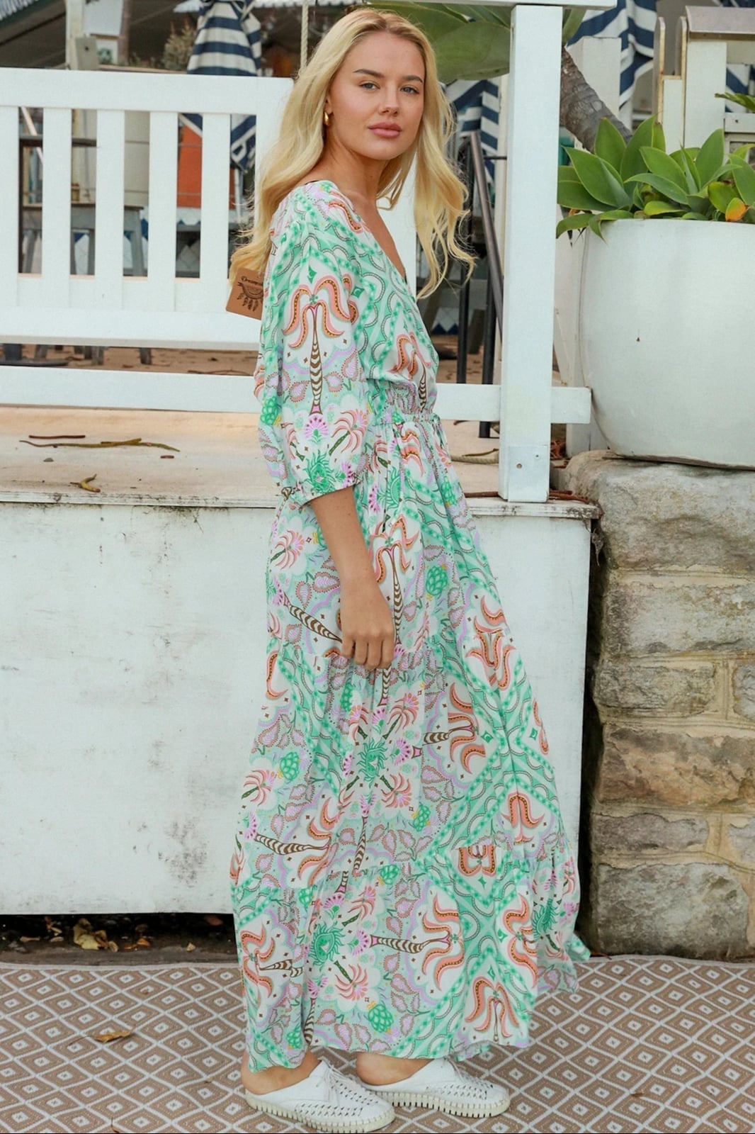 Mint Green Bohemian Print Maxi Dress — Trendy Green Outfits