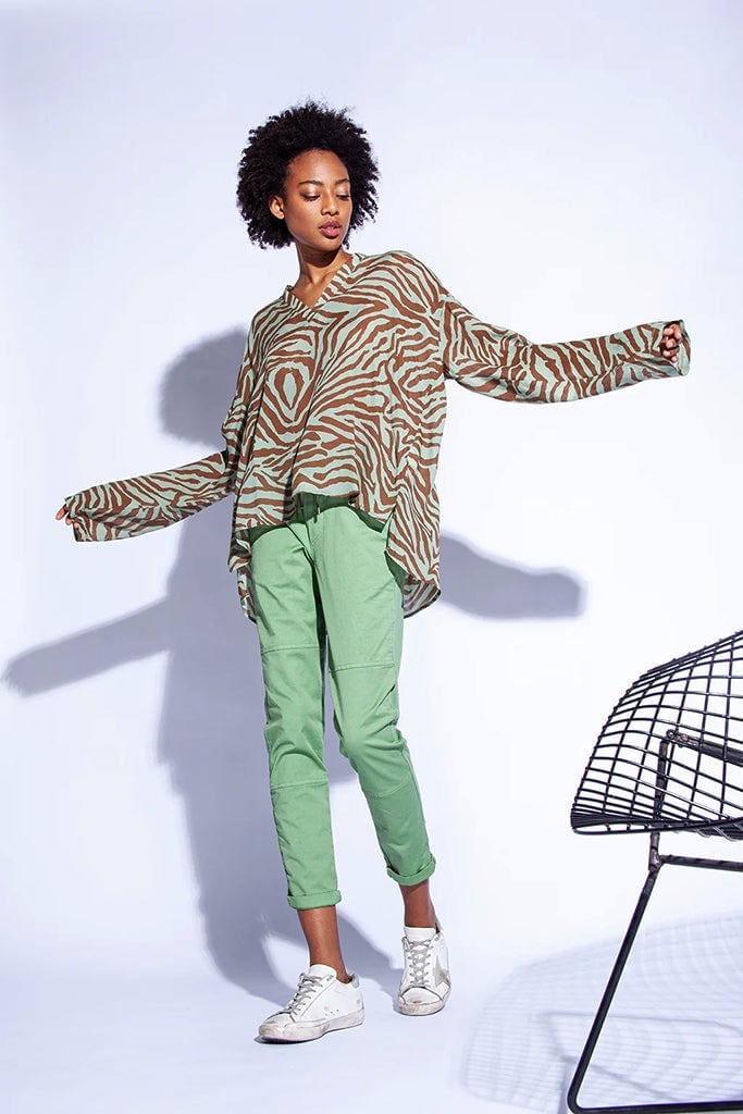 Light Green Straight-Leg Pants with Zebra Print Top Light Green Straight-Leg Pants with Zebra Print Top — Trendy Green Pants Outfits