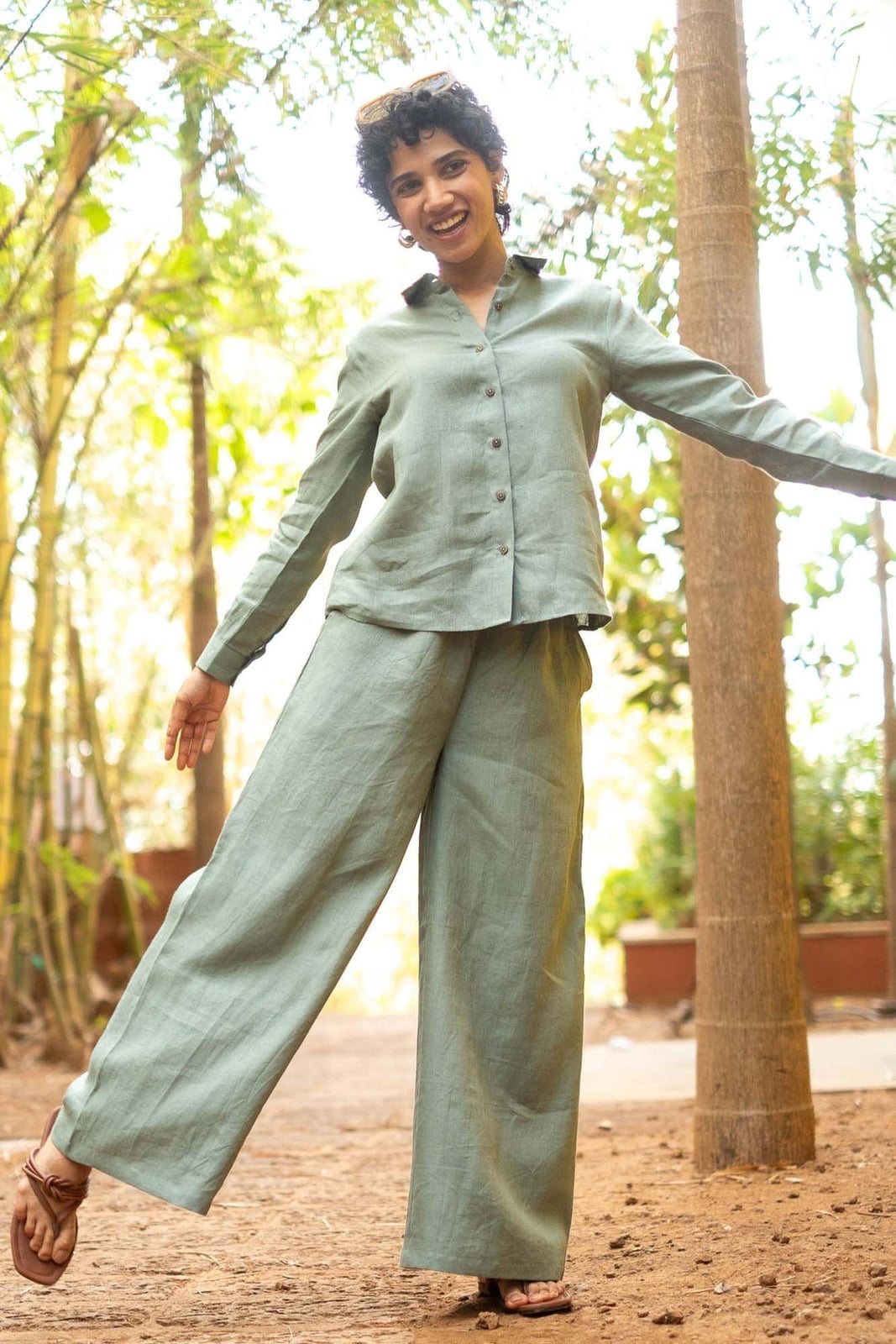Sage Green Linen Trousers with Matching Shirt Sage Green Linen Trousers with Matching Shirt — Trendy Green Pants Outfits