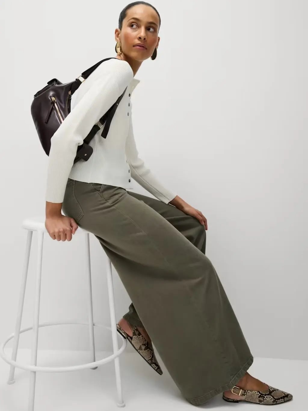 Olive Green Wide-Leg Trousers with Ribbed, Office-Safe Version Olive Green Wide-Leg Trousers with Ribbed, Office-Safe Version — Trendy Green Pants Outfits