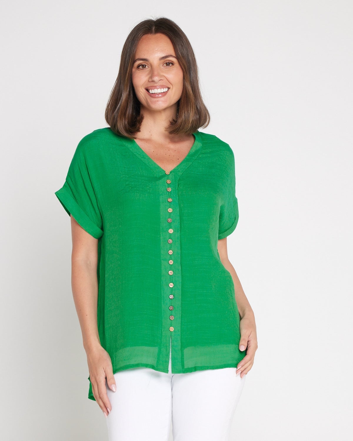 Emerald Green Textured Short Sleeve Top with White Bottoms Emerald Green Textured Short Sleeve Top with White Bottoms — Trendy Green Top Outfits