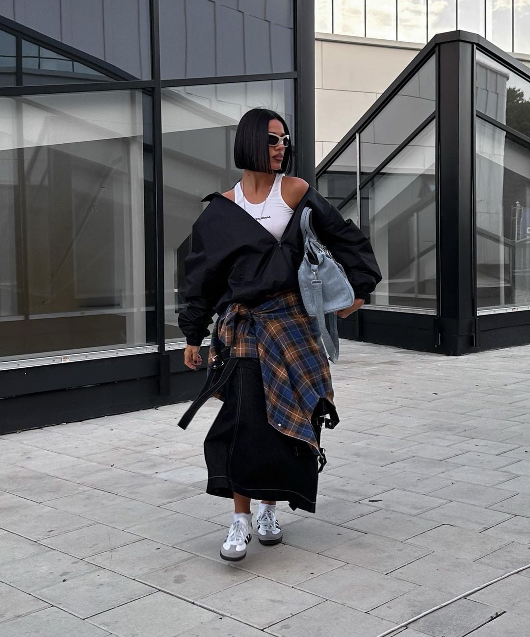 Bomber Jacket with Plaid Shirt at Waist — Trendy Grunge Outfits