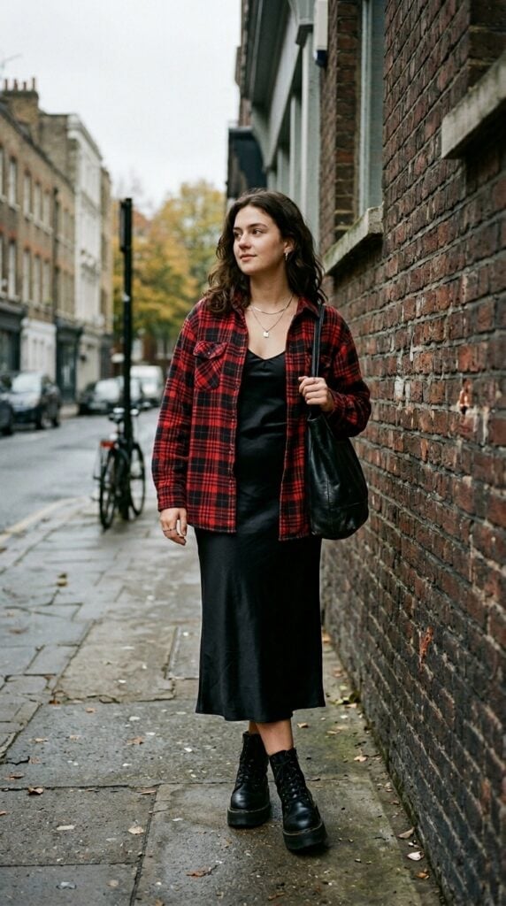Plaid Flannel Over Slip Dress — Trendy Grunge Outfits