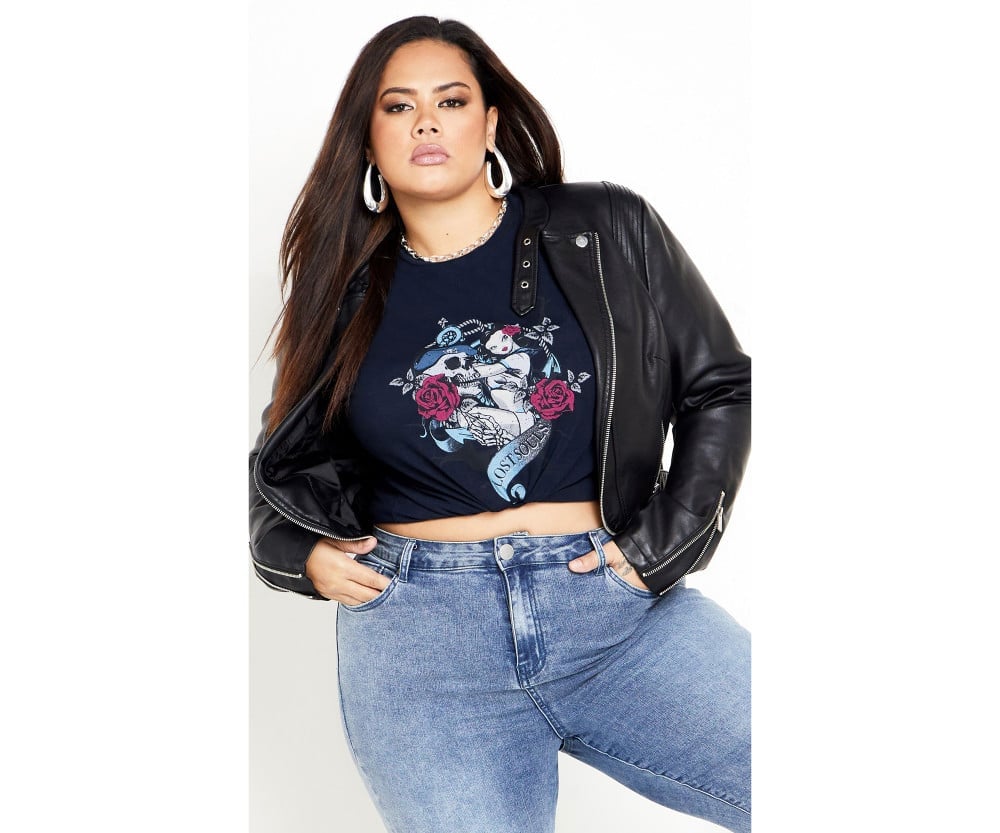 Leather Jacket with Graphic Tee and Denim — Trendy Grunge Outfits