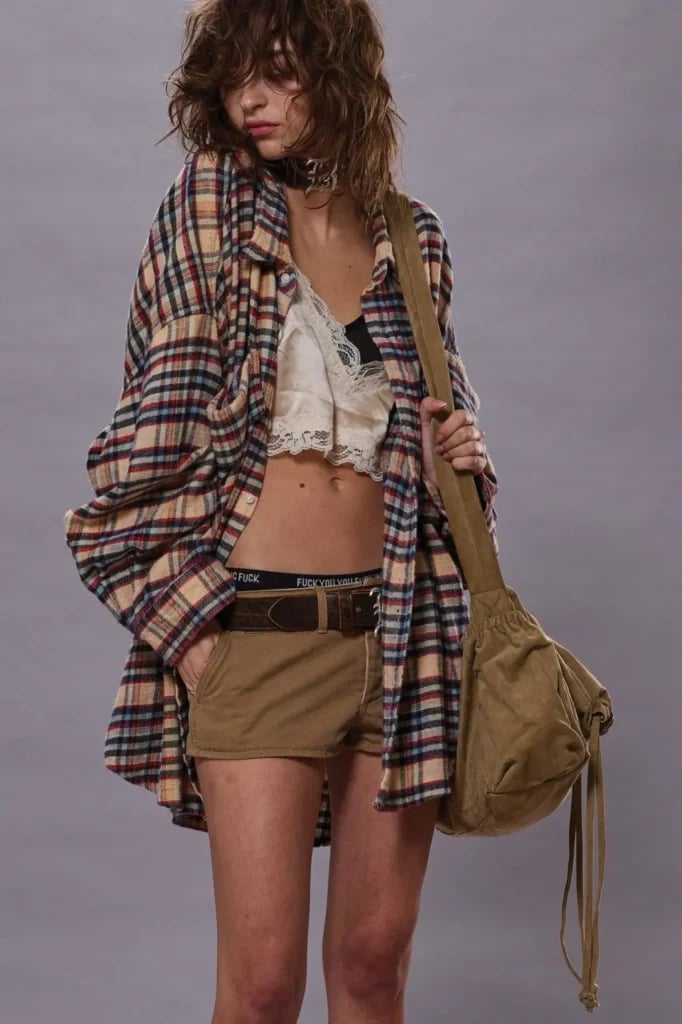 Plaid Shirt with Lace Bralette — Trendy Grunge Outfits