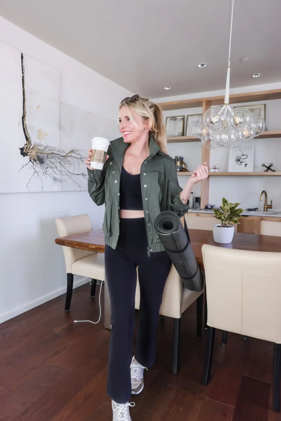 Green Utility Jacket Over Black Set Green Utility Jacket Over Black Set — Trendy Gym Outfits