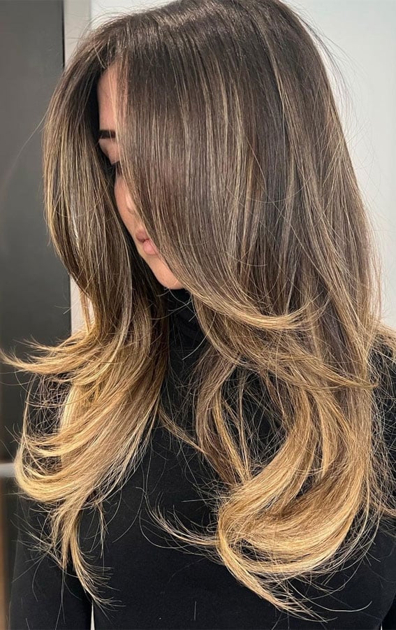 Mid-Back Dark Brown With Blonde Balayage — Trendy Hair Pictures