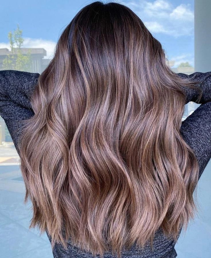 Mid-Back Dark Brown With Ash Blonde Balayage and Loose Waves — Trendy Hair Pictures