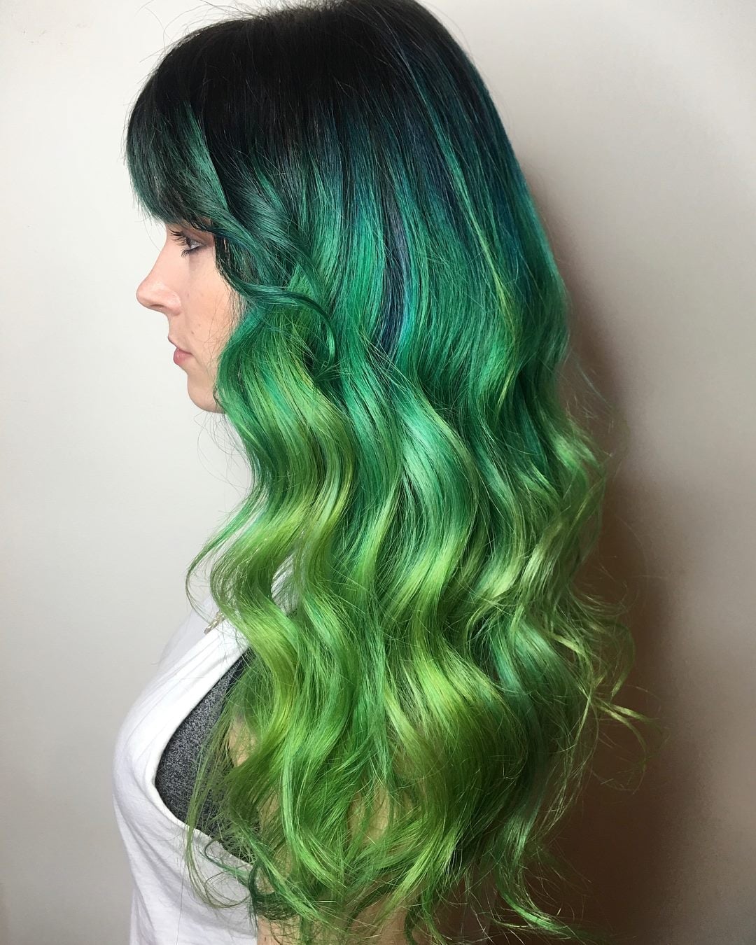 Mid-Back Vivid Green And Blue Gradient — Trendy Hair Pictures