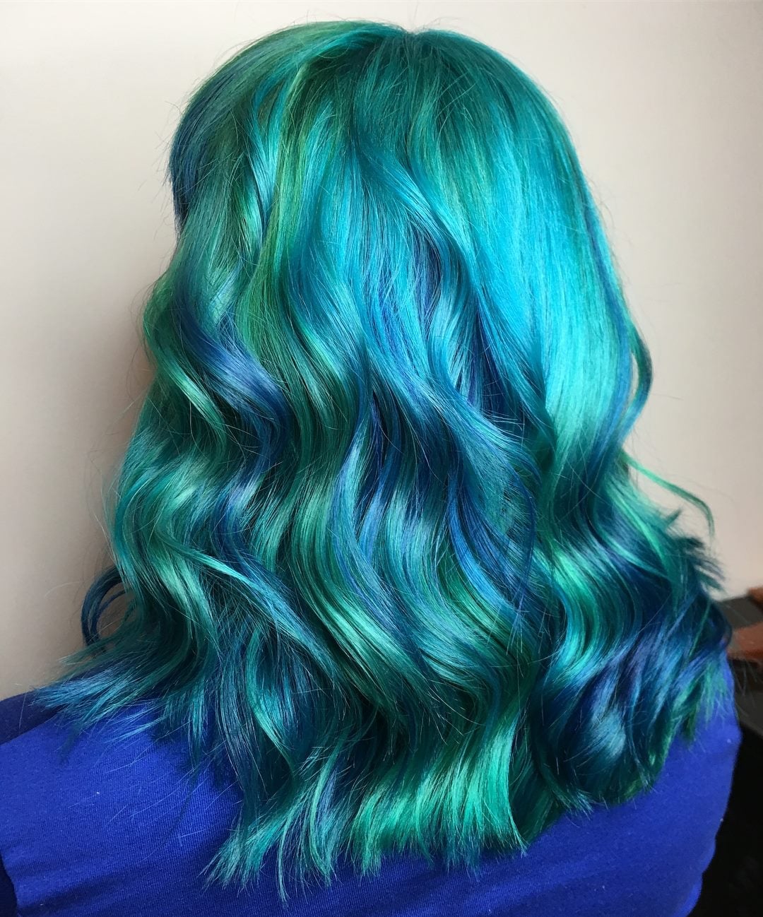 Mid-Back Teal And Blue Ombre — Trendy Hair Pictures