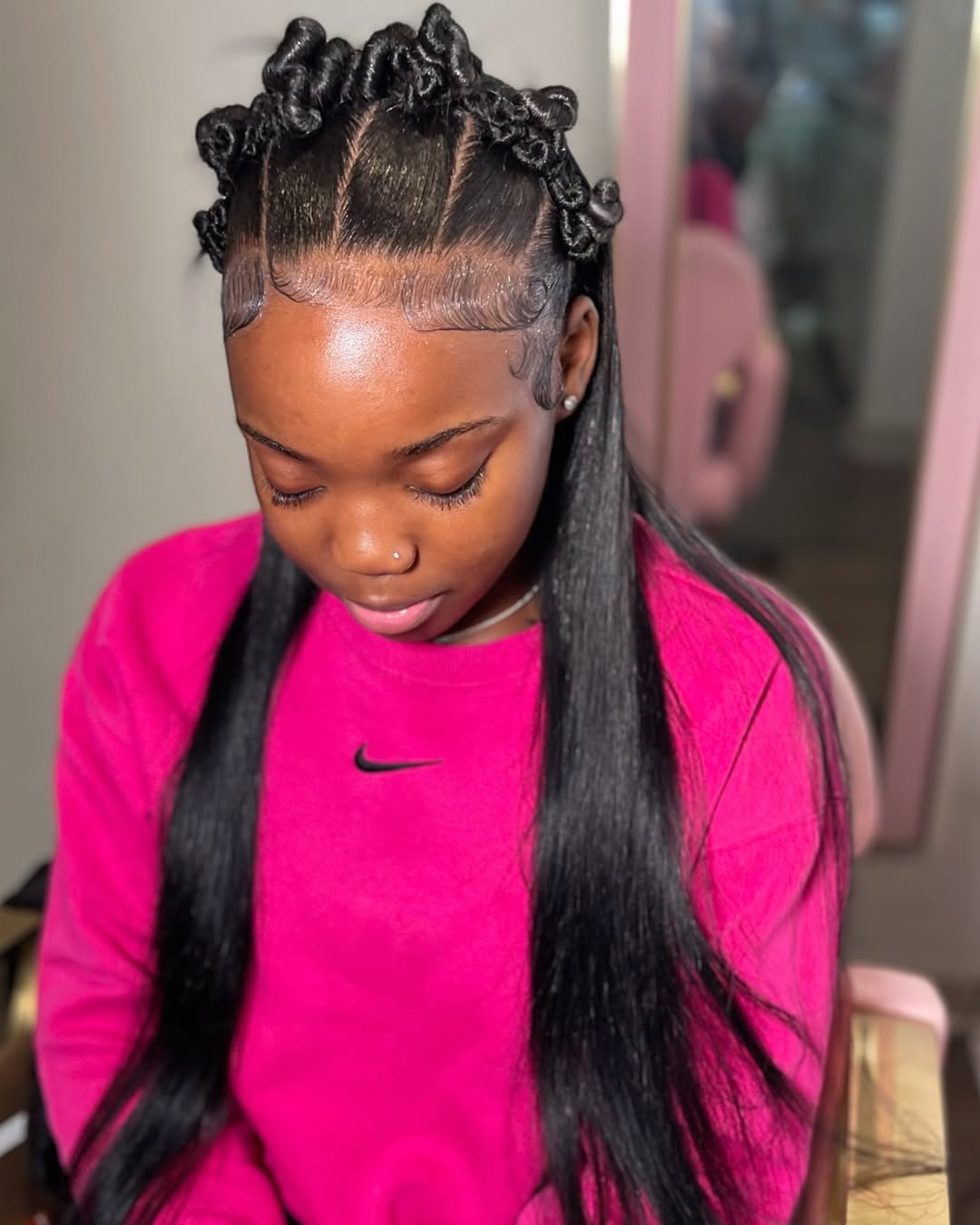 Mid-Back Straight Hair With Braided Top Knots Mid-Back Straight Hair With Braided Top Knots — Trendy Hairstyles for Teens