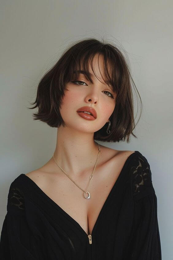 Chin Length Bob With Curtain Bangs, Close-Up Take Chin Length Bob With Curtain Bangs, Close-Up Take — Trendy Hairstyles for Teens