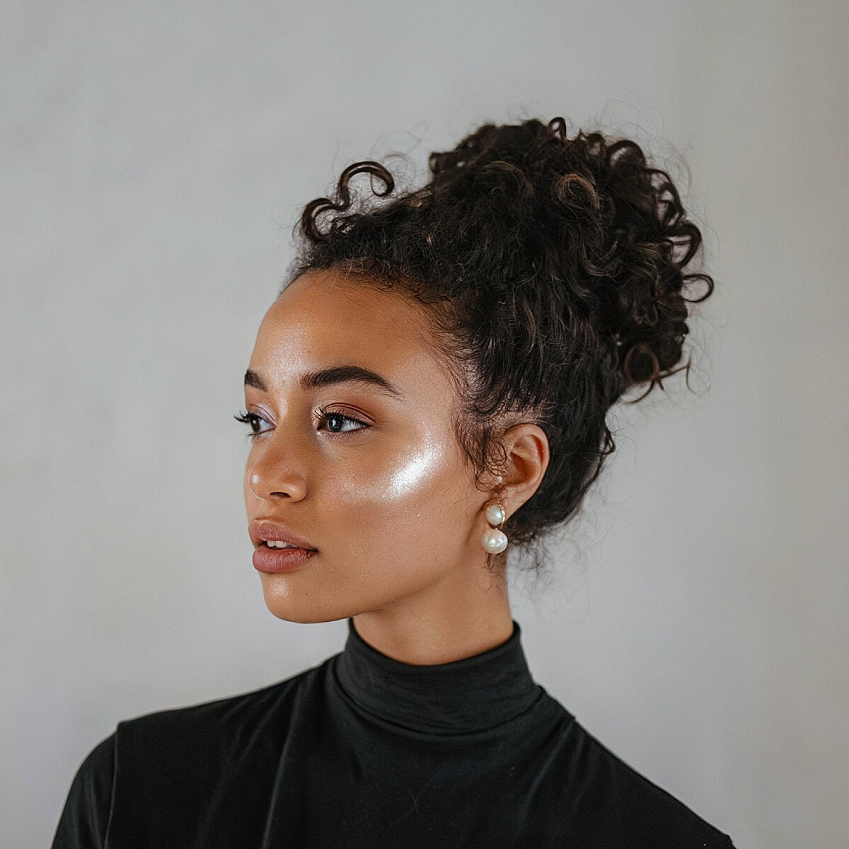 Textured Curly Dark Brown High Bun — Trendy High Bun Hairstyles