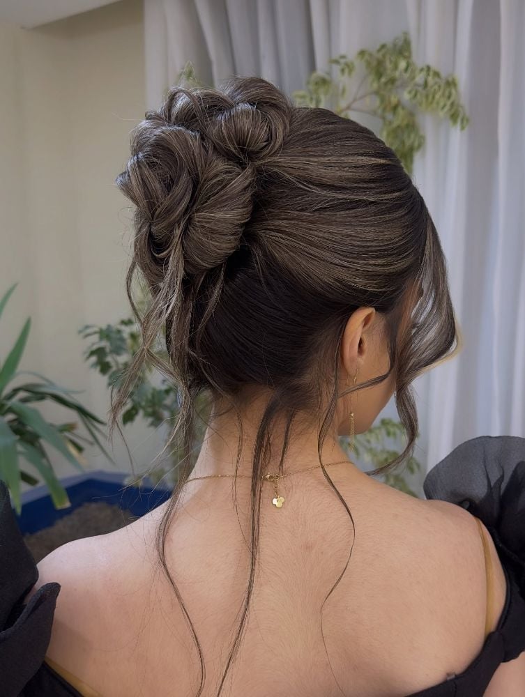 Intricate Braided Dark Brown Bun — Trendy High Bun Hairstyles