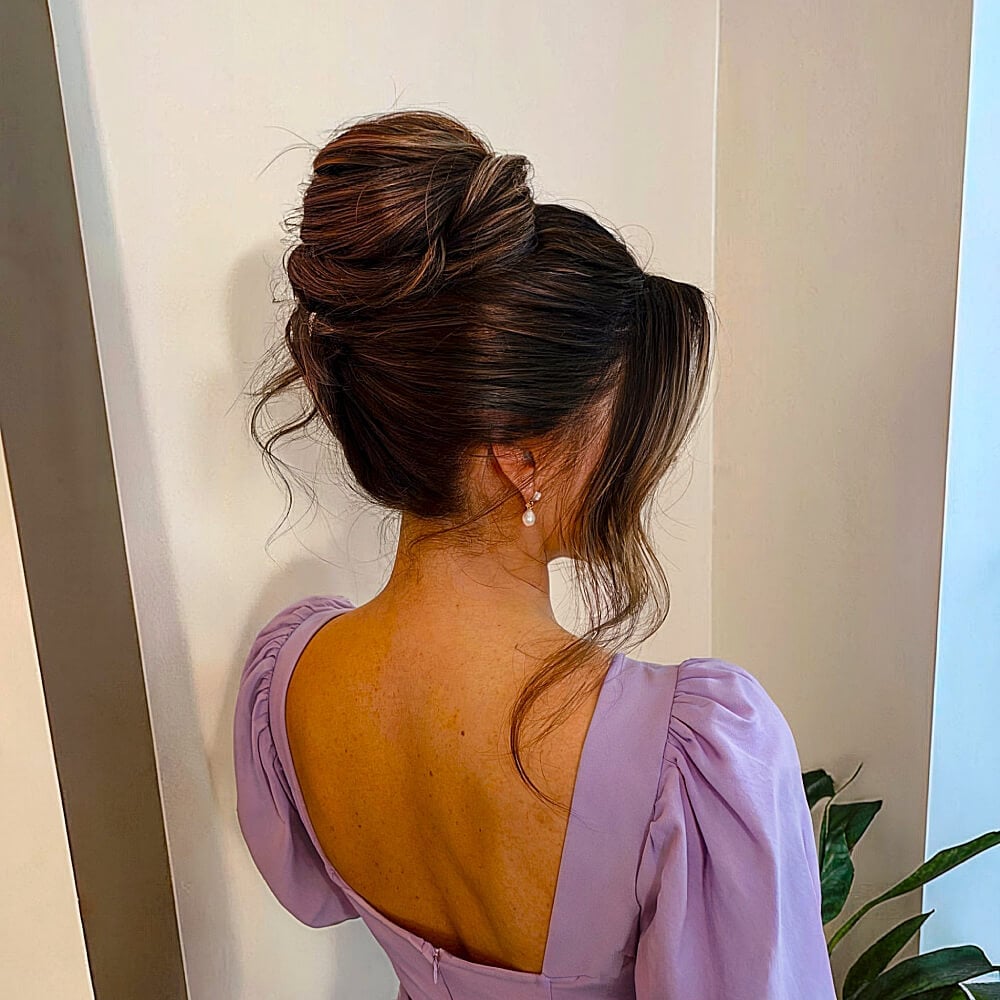Romantic Textured Bun With Balayage Highlights — Trendy High Bun Hairstyles