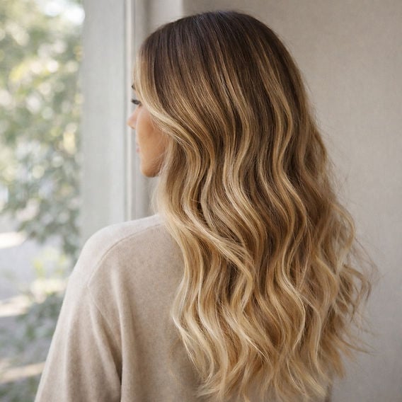 Mid-Back Waves With Honey Blonde Highlights, Wavy — Trendy Highlights Hair