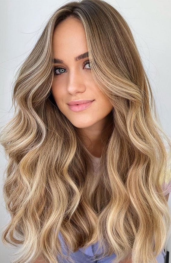 Mid-Back Waves With Bronze And Blonde Highlights — Trendy Highlights Hair
