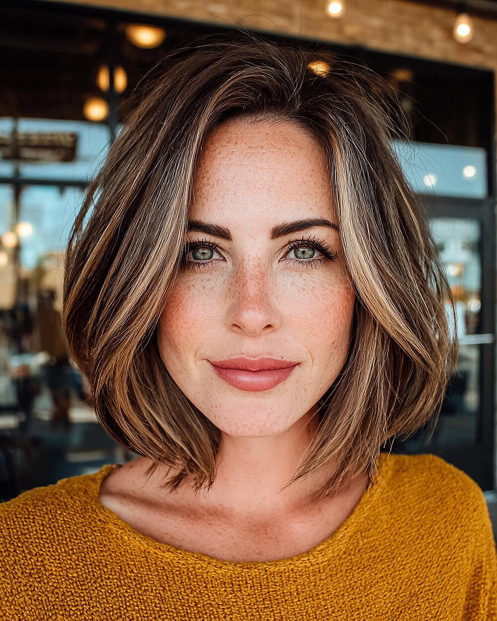 Chin Length Angled Bob With Ash Blonde Highlights — Trendy Highlights Hair
