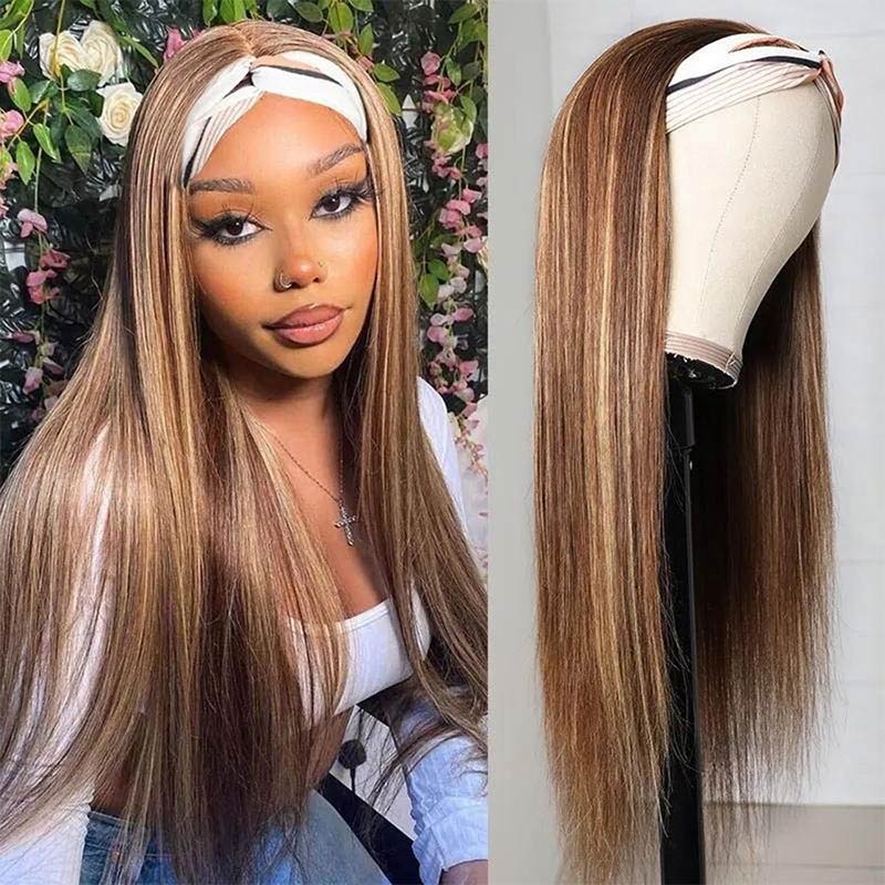 Mid-Back Straight Brown With Strawberry Blonde Highlights Mid-Back Straight Brown With Strawberry Blonde Highlights — Trendy Highlights Wig