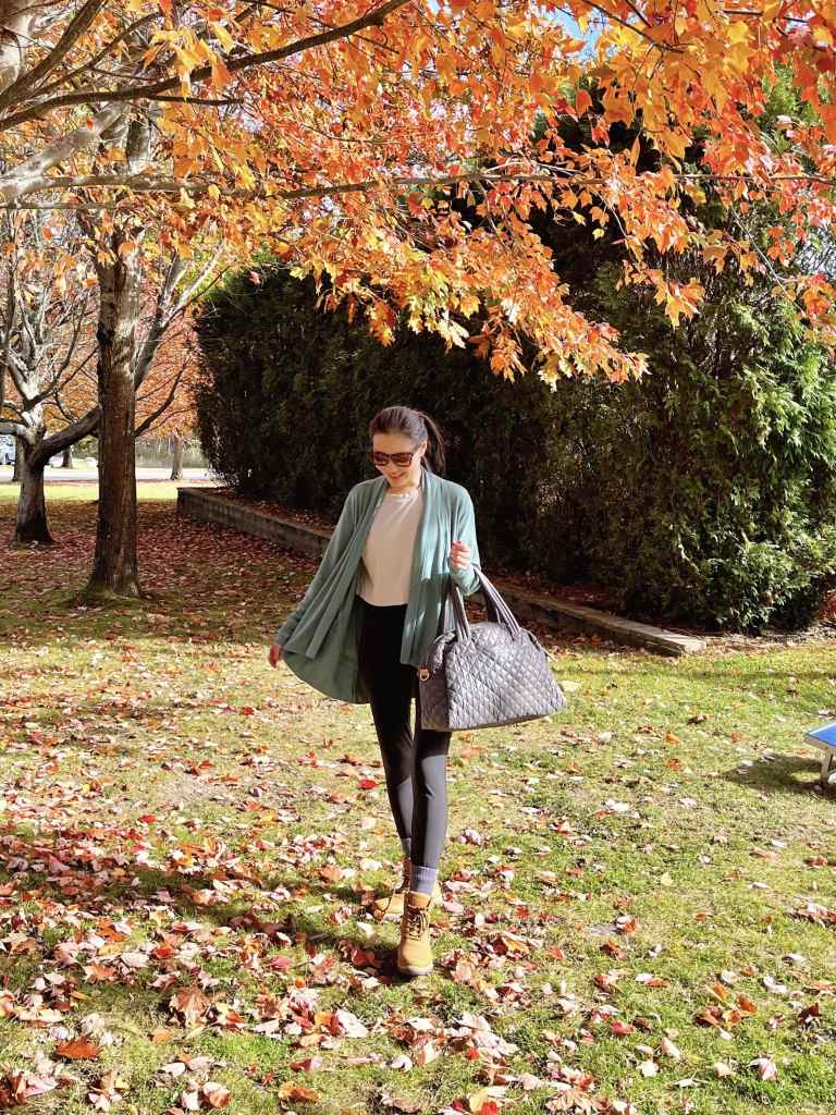 Teal Cardigan Over White T-Shirt Teal Cardigan Over White T-Shirt — Trendy Hiking Outfits