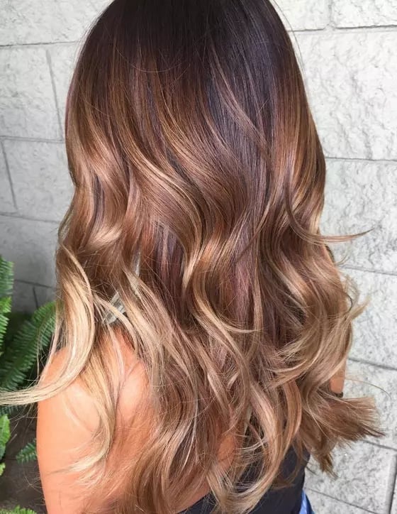Back View Honey Balayage With Darker Roots Back View Honey Balayage With Darker Roots — Trendy Honey Blonde Balayage