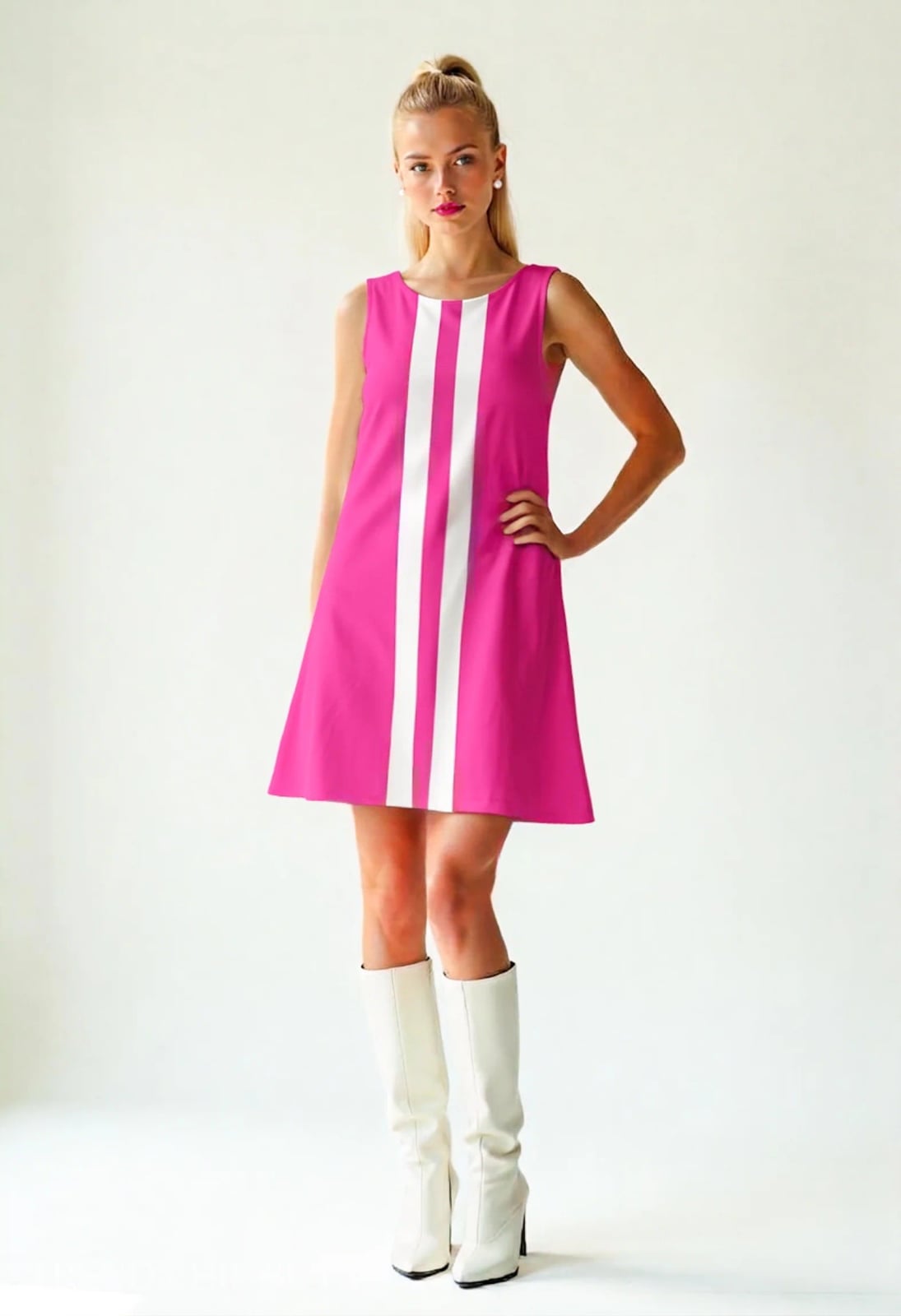Hot Pink Shift Dress with White Stripes Hot Pink Shift Dress with White Stripes — Trendy Hot Pink Dress