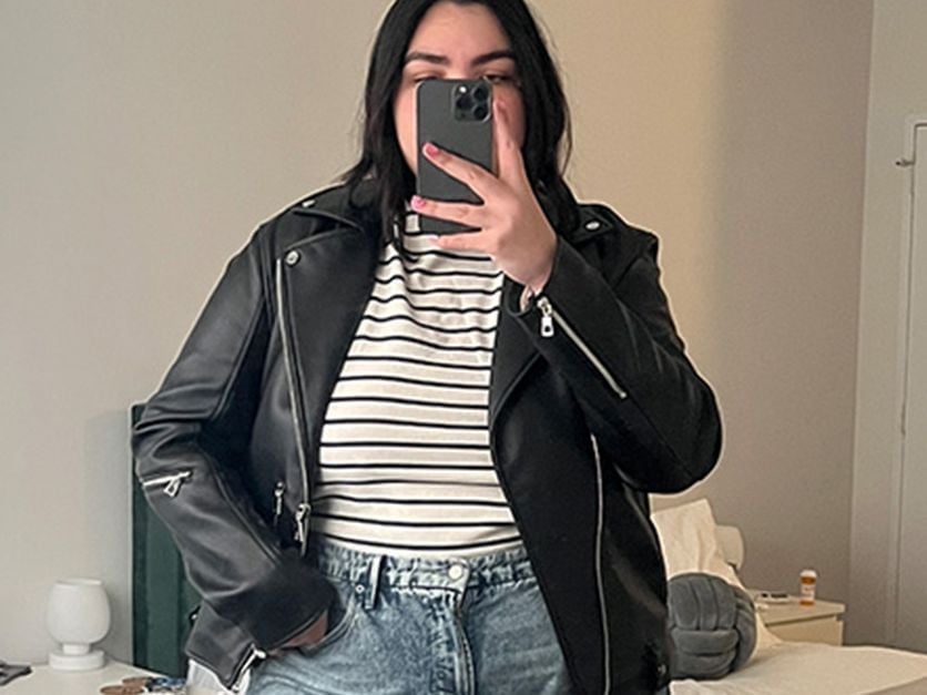 Moto Jacket Over Striped Tee with Denim Shorts Moto Jacket Over Striped Tee with Denim Shorts — Trendy Indie Outfits
