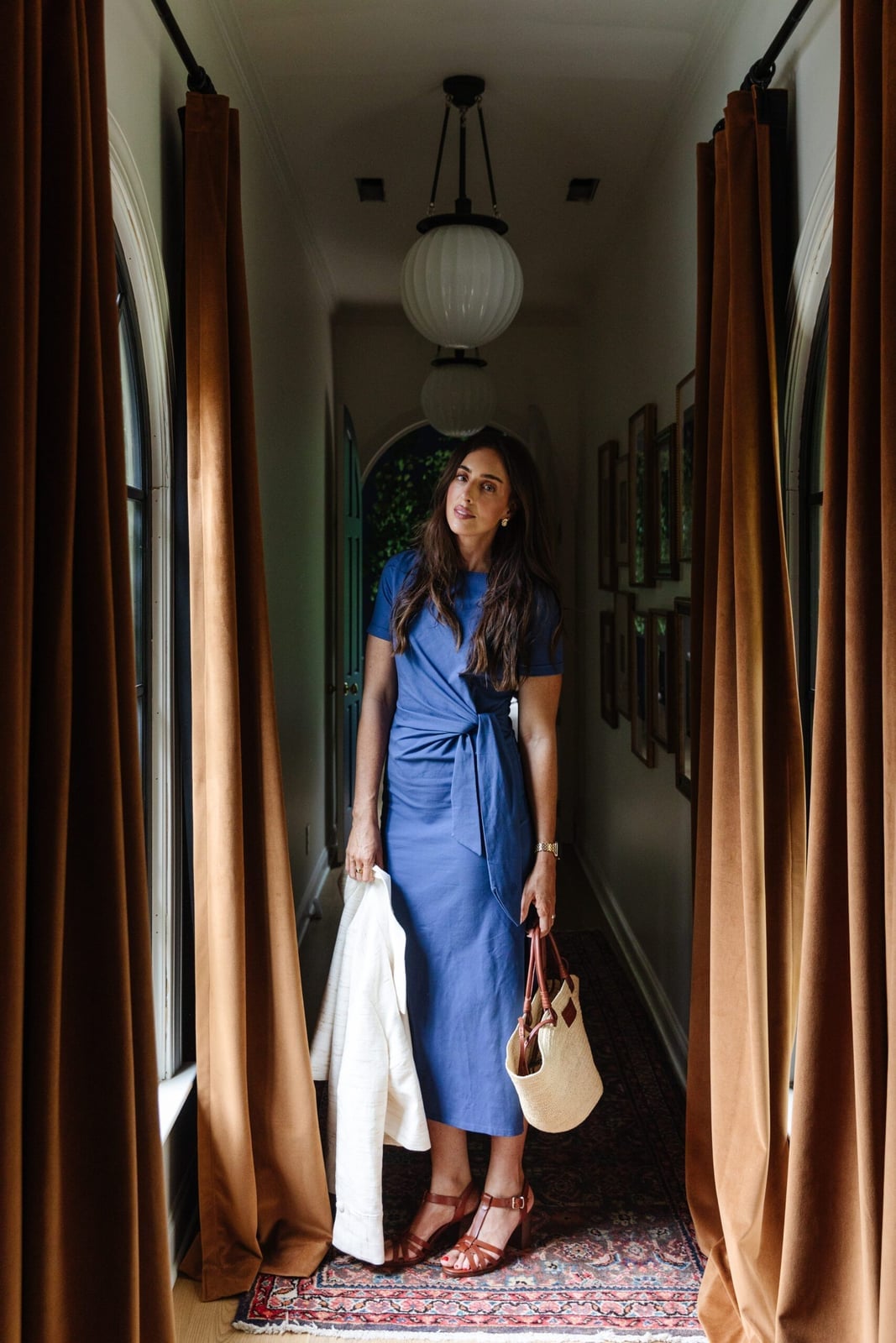 Royal Blue Tie-Waist Midi Dress with White Jacket — Trendy Italian Outfits