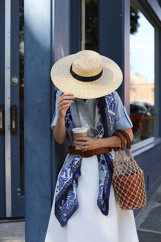 Striped Shirt, Pleated Skirt, and Scarf Striped Shirt, Pleated Skirt, and Scarf — Trendy Italy Outfits