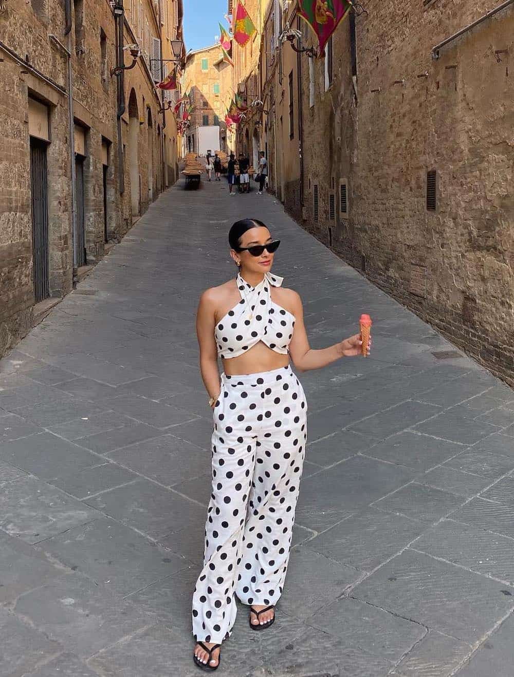 White Polka Dot Halter Crop Top and Trousers White Polka Dot Halter Crop Top and Trousers — Trendy Italy Outfits