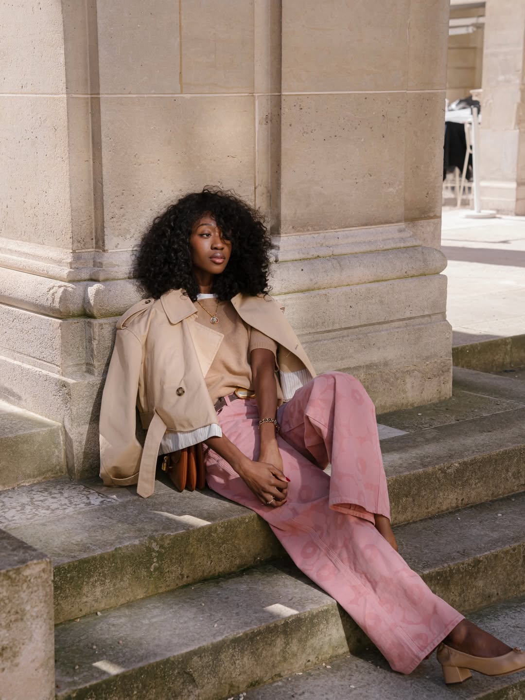 Beige Cropped Trench Jacket with Patterned Wide Leg Pants Beige Cropped Trench Jacket with Patterned Wide Leg Pants — Trendy Jacket Outfits