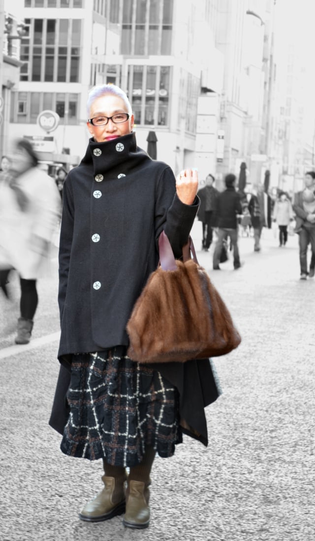 Black Coat Plaid Skirt and Fur Handbag Black Coat Plaid Skirt and Fur Handbag — Trendy Japan Outfits