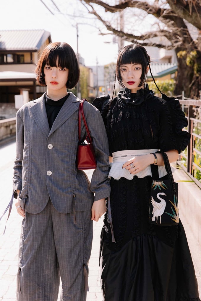Pinstripe Suit and Dramatic Ruffled Dress Pinstripe Suit and Dramatic Ruffled Dress — Trendy Japan Outfits