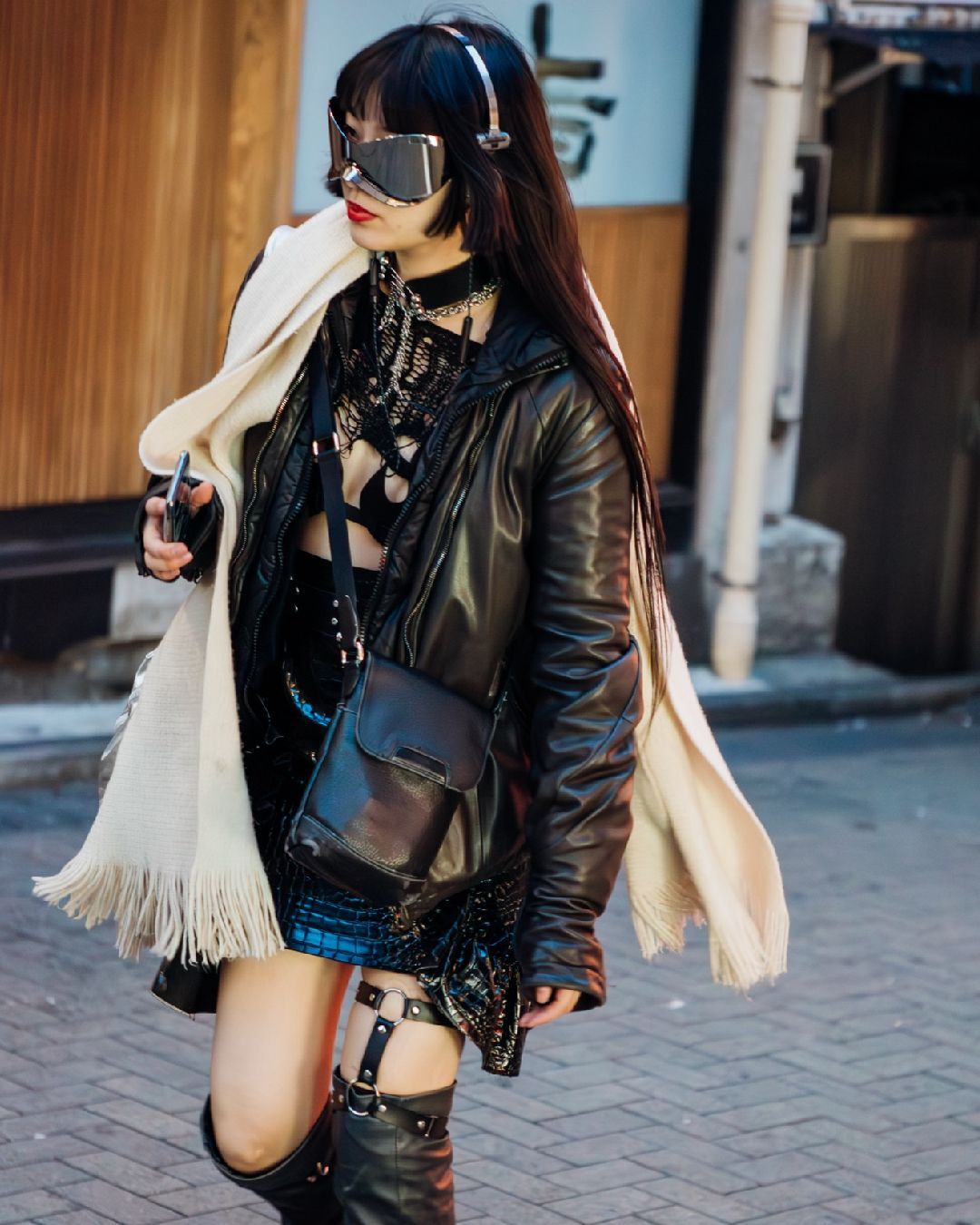 Leather Jacket Harness Skirt and Knee-High Boots Leather Jacket Harness Skirt and Knee-High Boots — Trendy Japan Outfits