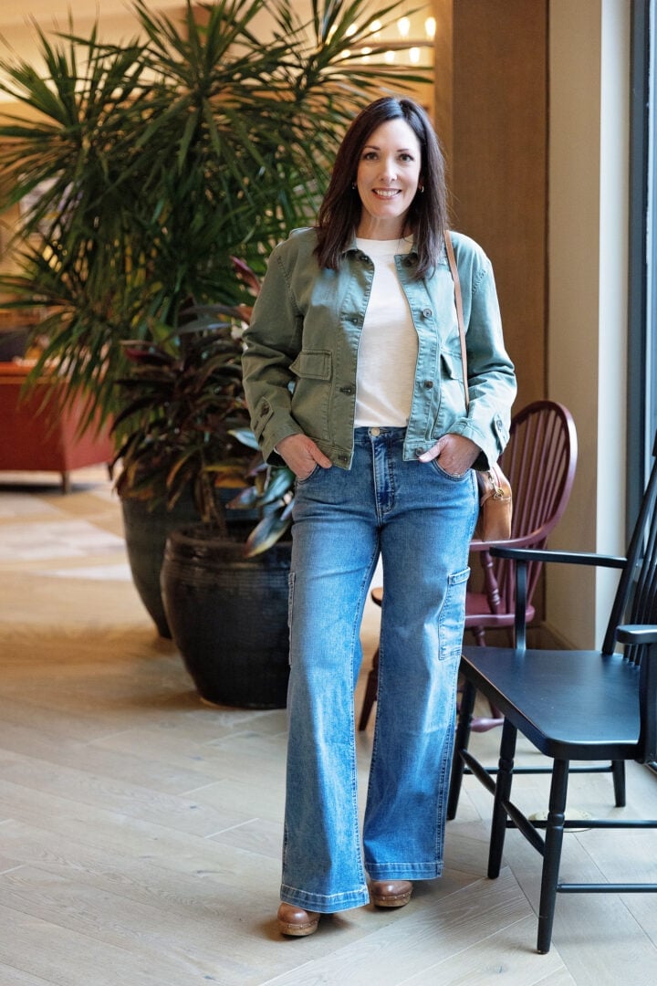 Green Utility Jacket Over White T-Shirt Green Utility Jacket Over White T-Shirt — Trendy Jean Jacket Outfits
