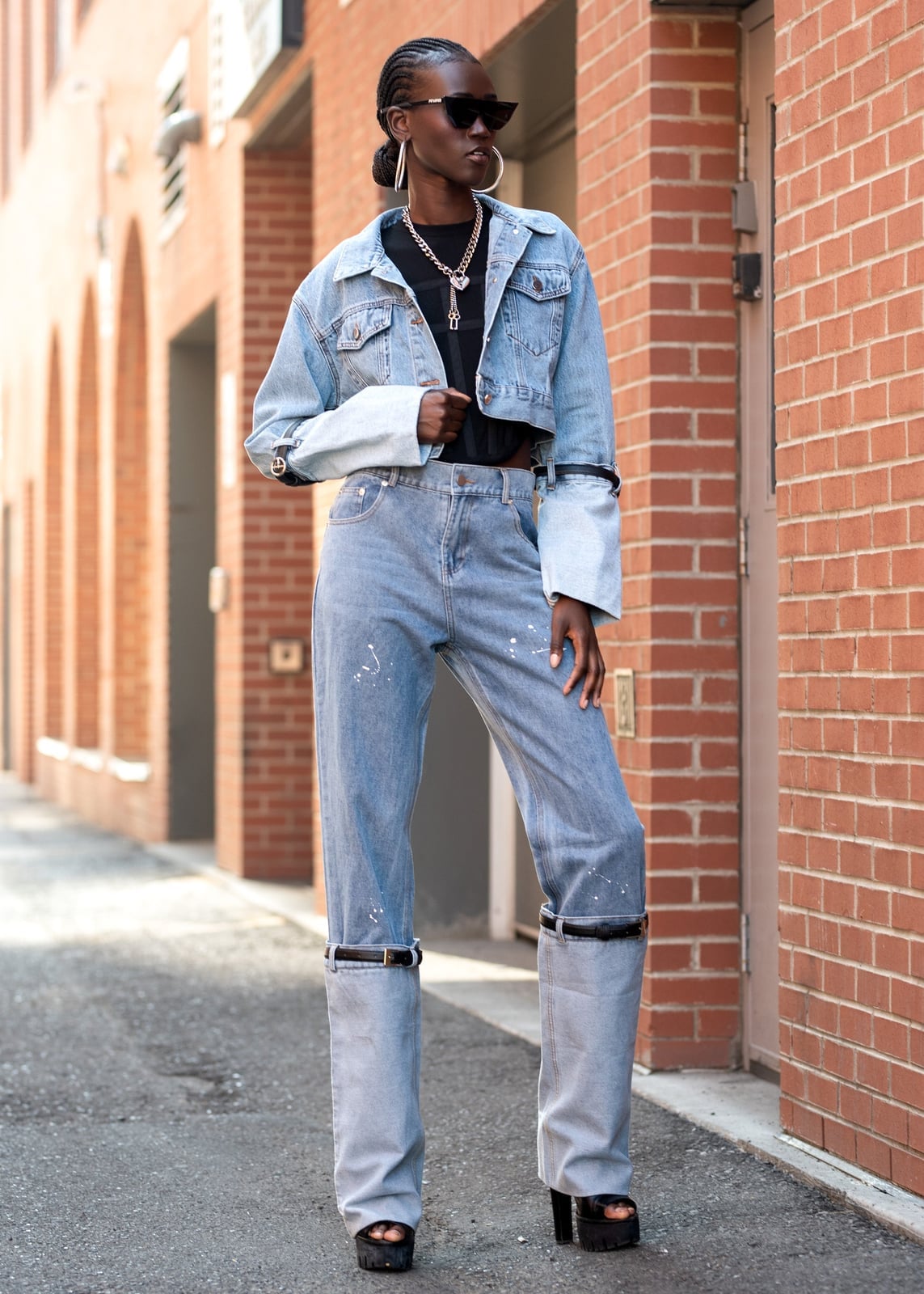 Deconstructed Light Blue Denim Jacket with Corset Top Deconstructed Light Blue Denim Jacket with Corset Top — Trendy Jean Jacket Outfits