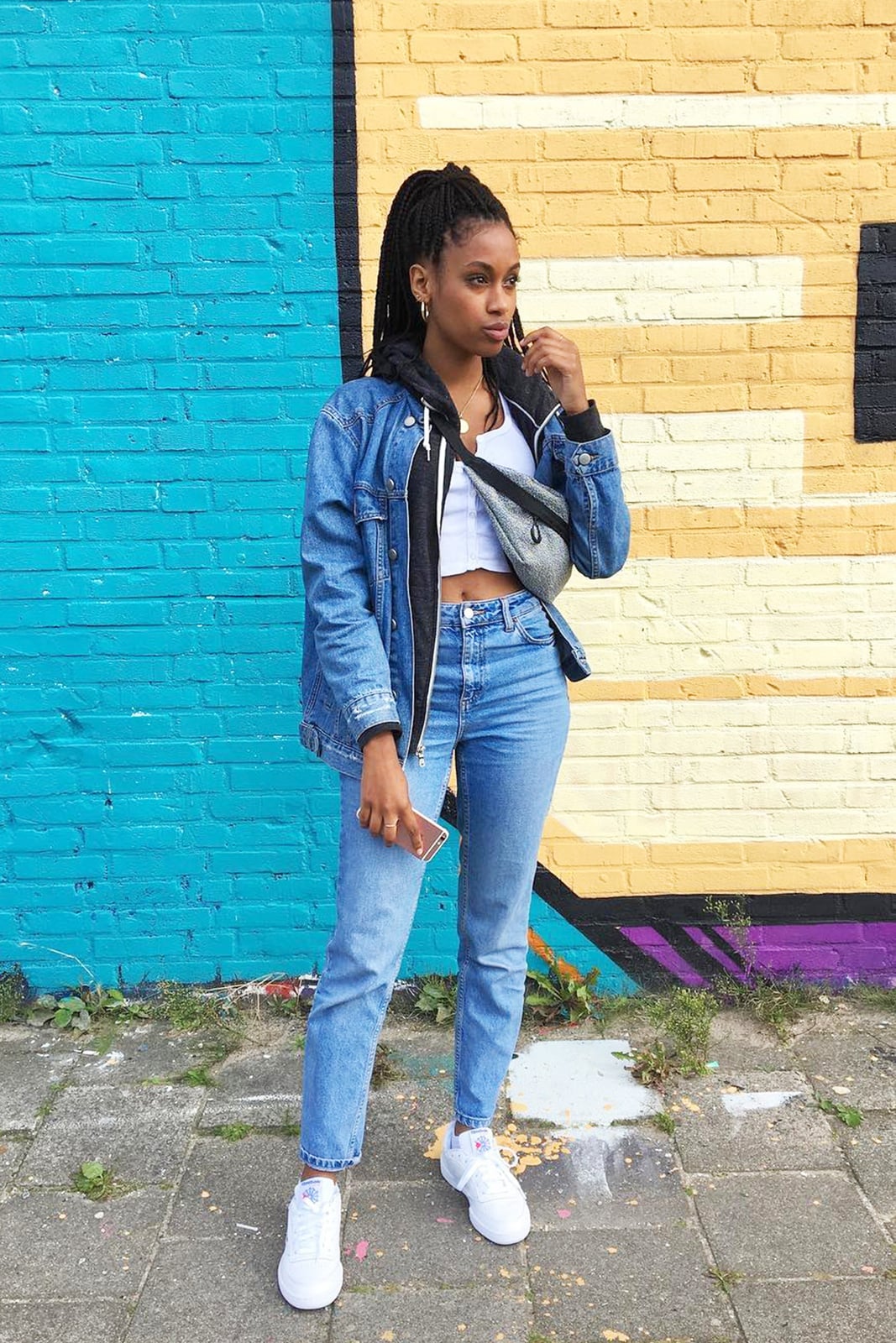 Blue Denim Jacket Over Black Hoodie and White Top Blue Denim Jacket Over Black Hoodie and White Top — Trendy Jean Jacket Outfits