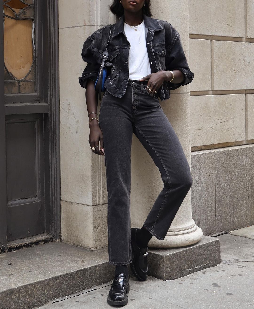 Black Denim Jacket with Puffed Sleeves Black Denim Jacket with Puffed Sleeves — Trendy Jean Jacket Outfits