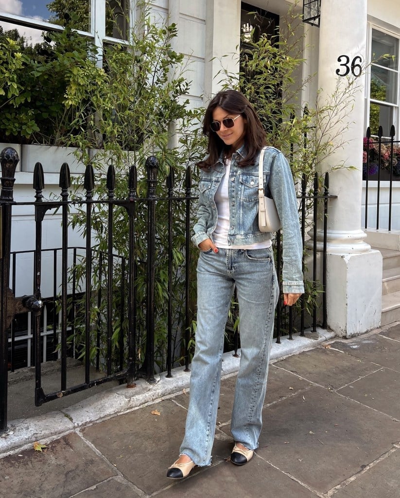 Light Blue Straight-Leg Jeans with Matching Denim Jacket — Trendy Jeans Outfits