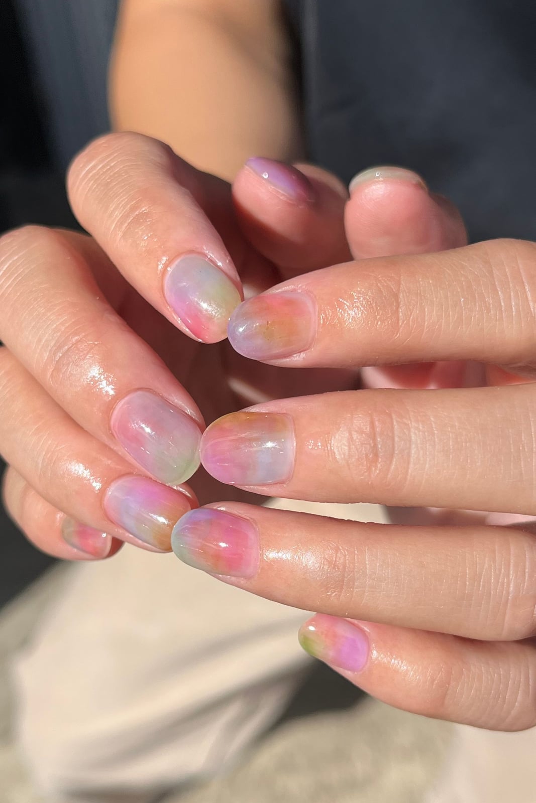 Pastel Watercolor Jelly Short Oval Nails — Trendy Jelly Nails