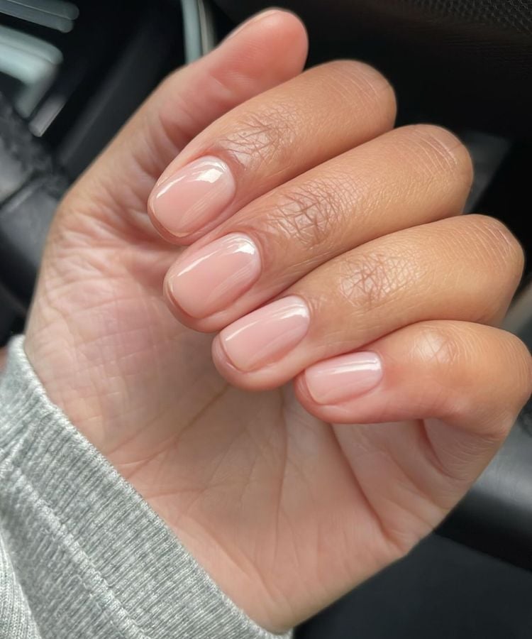 Sheer Nude Glossy Short Square Nails — Trendy Jelly Nails