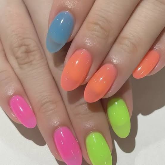 Neon Jelly Nails In Pink Orange Green And Blue — Trendy Jelly Nails